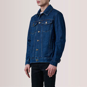
Conard Dark Синій Denim Trucker Шкіряна куртка для Чоловіків For Men - Вигляд збоку з ергономічним кроєм рукава