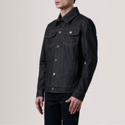 
Conard Faded Чорний Denim Trucker Шкіряна куртка для Чоловіків For Men - Вигляд збоку з ергономічним кроєм рукава