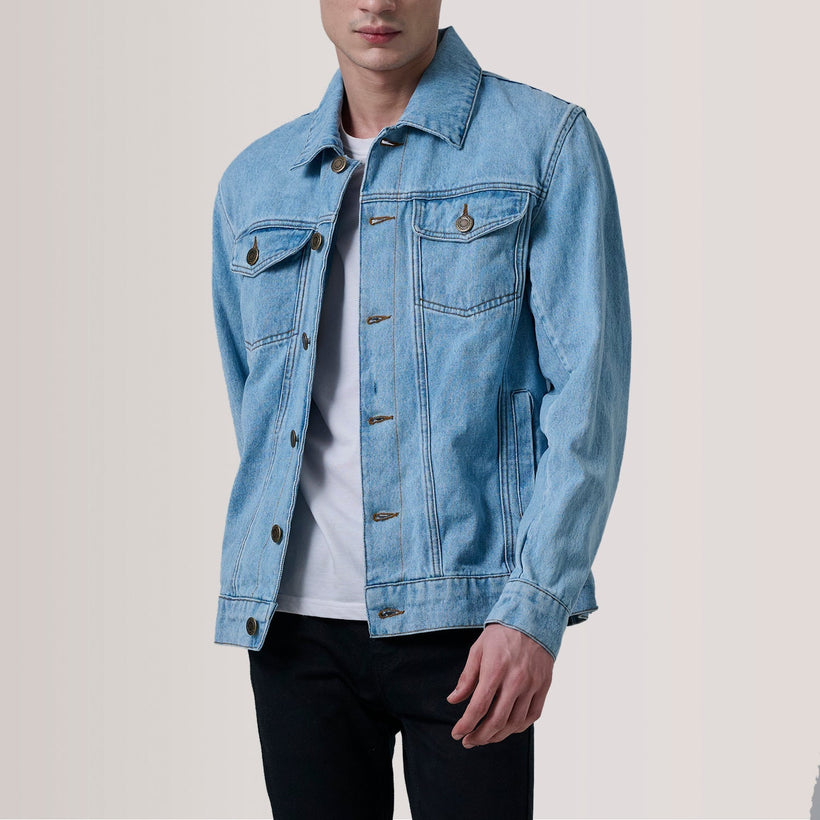Conard Light Синій Denim Trucker Шкіряна куртка для Чоловіків