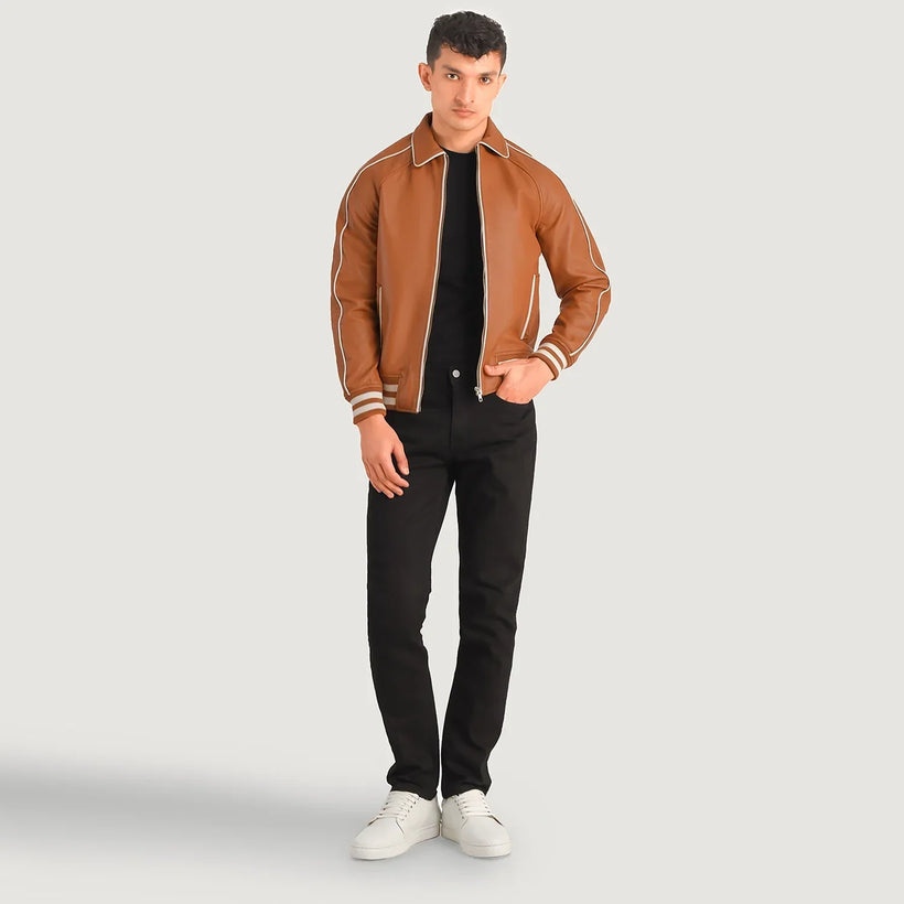 Cooper Руда Коричнева Leather Varsity Шкіряна куртка чоловіча