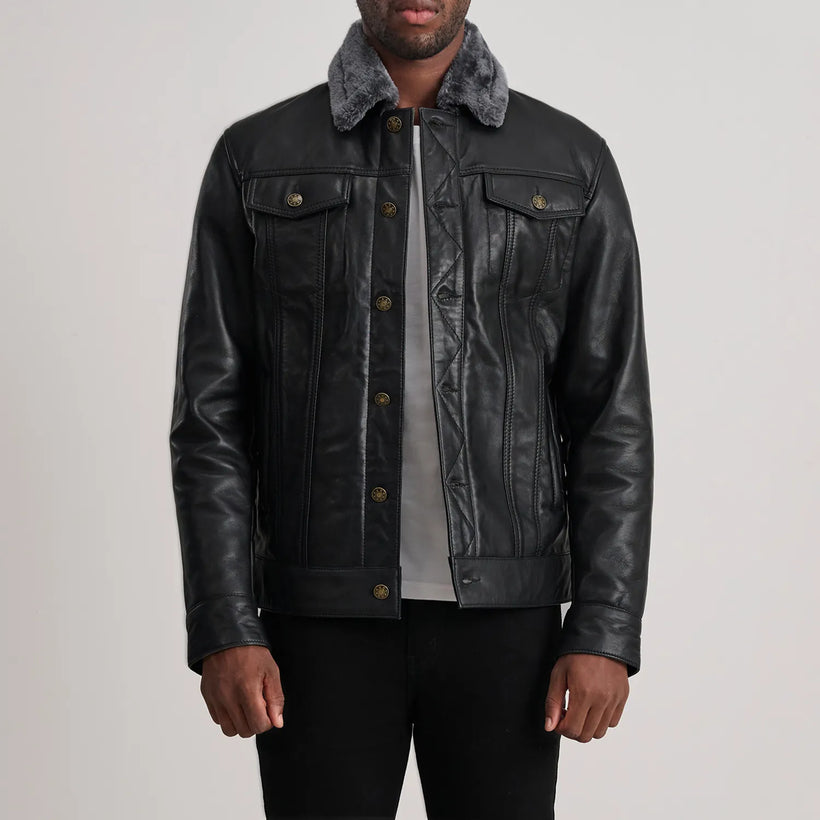Dallis Чорна Leather Shearling Trucker Шкіряна куртка чоловіча