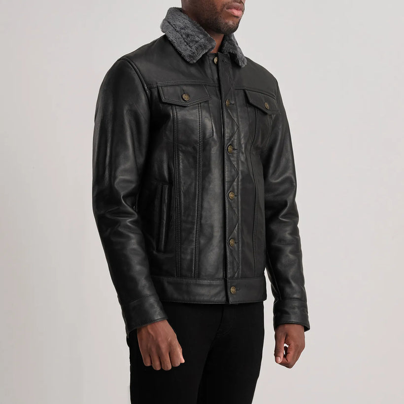 Dallis Чорна Leather Shearling Trucker Шкіряна куртка чоловіча
