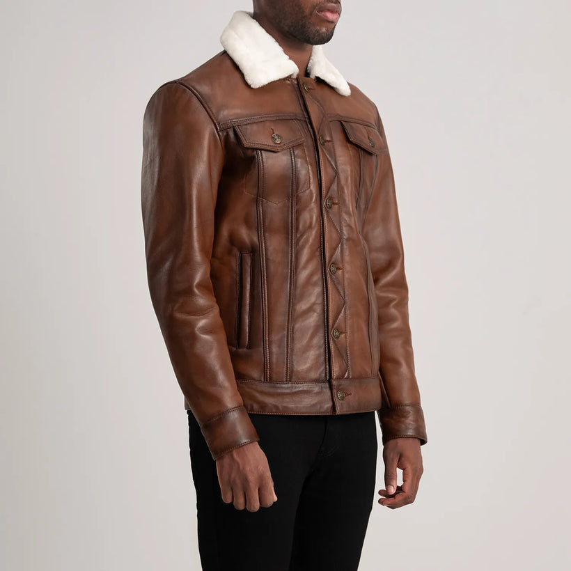 Dallis Коричнева Leather Shearling Trucker Шкіряна куртка чоловіча
