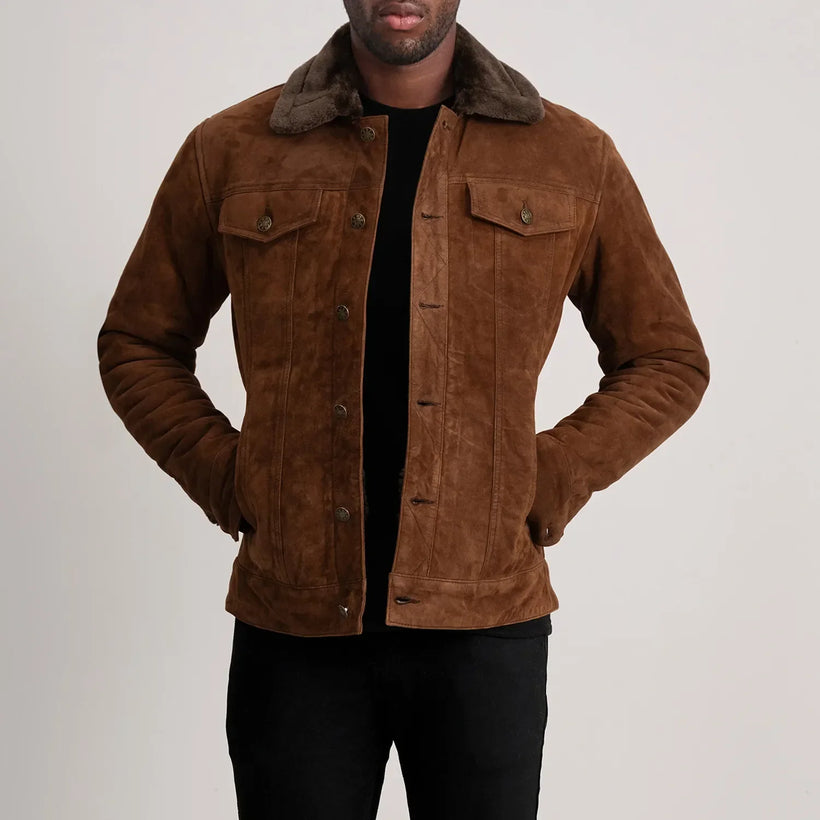 Dallis Коричнева Suede Shearling Trucker Шкіряна куртка чоловіча