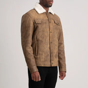 
Distressed Brown Sheepskin Snuffed Aviator Jacket - Вигляд ззаду з ідеальною посадкою по плечах та рівним подолом