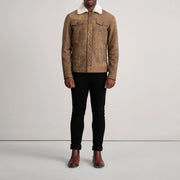 
Dallis Snuffed Brown Shearling Trucker Jacket - Вигляд збоку з ергономічним кроєм рукава