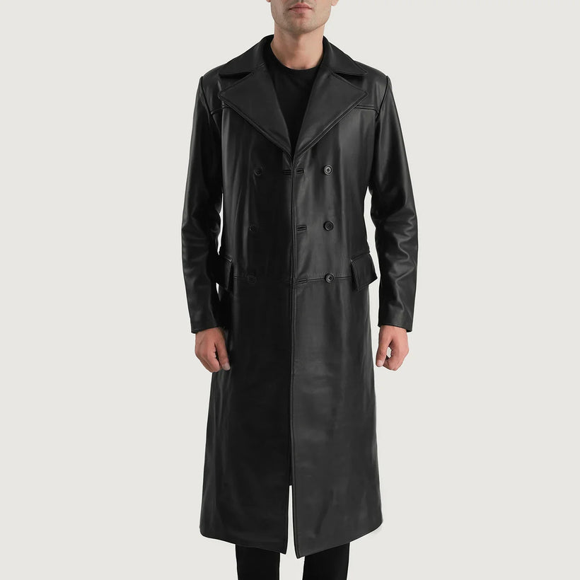 Delmar Чорна Leather Double-Breasted Coat чоловіча