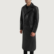 
Black Cowhide leather Coat - Вигляд ззаду з ідеальною посадкою по плечах та рівним подолом