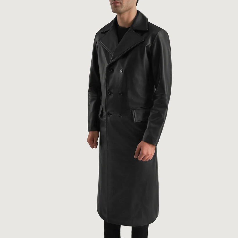Delmar Чорна Leather Double-Breasted Coat чоловіча