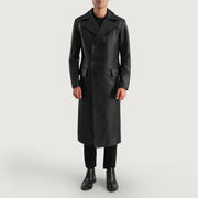 
Delmar Black Leather Double Breasted Coat - Вигляд збоку з ергономічним кроєм рукава