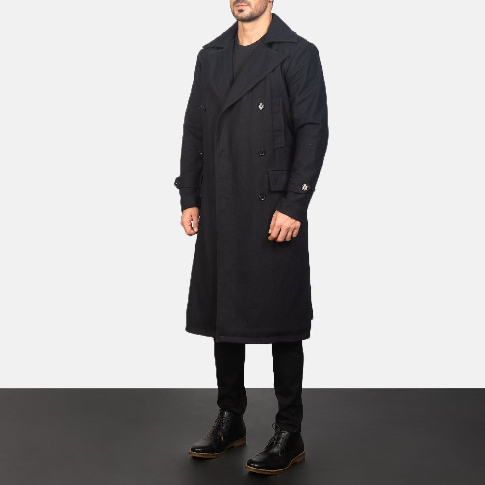 
Black Synthetic Wool Trench Coat - Вигляд ззаду з ідеальною посадкою по плечах та рівним подолом