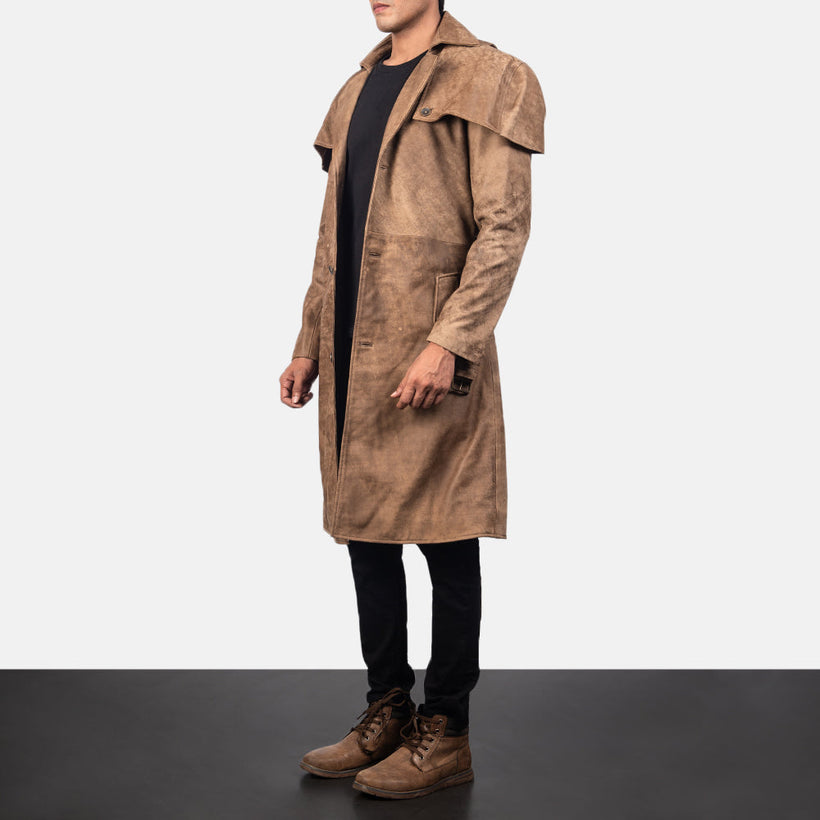Deux Коричнева Leather Duster чоловіча