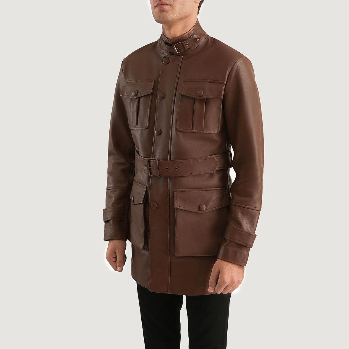 
Brown Cowhide leather Jacket - Вигляд ззаду з ідеальною посадкою по плечах та рівним подолом