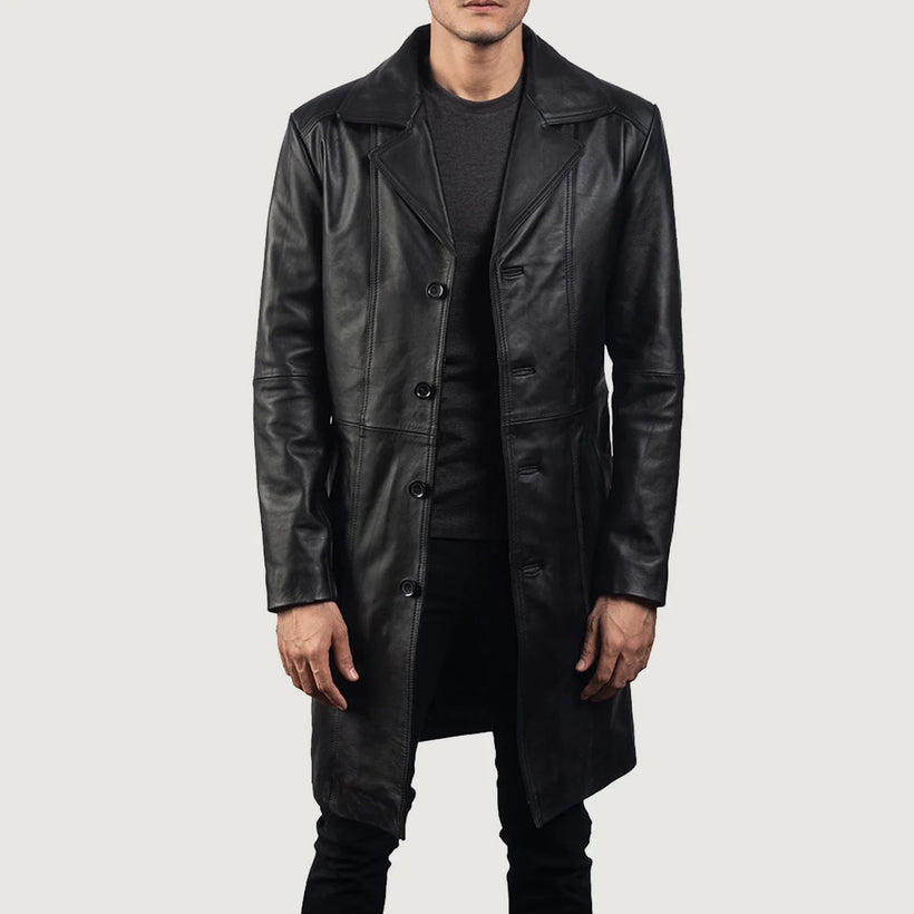 Don Long Чорна Leather Coat чоловіча