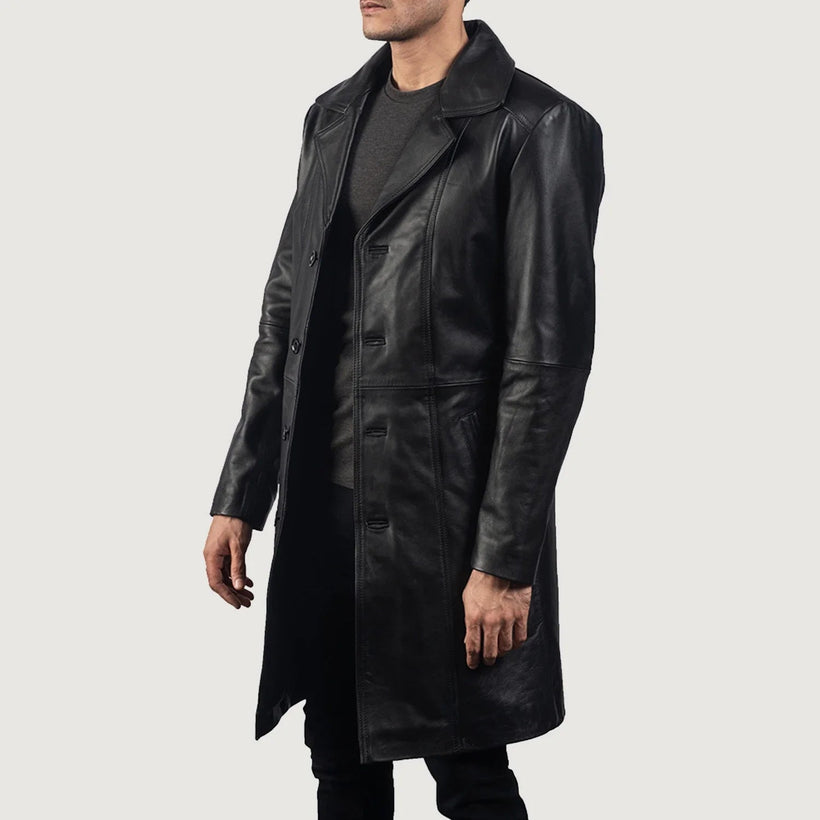 Don Long Чорна Leather Coat чоловіча