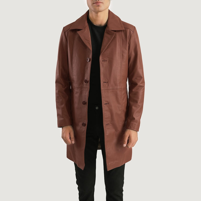 Don Long Коричнева Leather Coat чоловіча