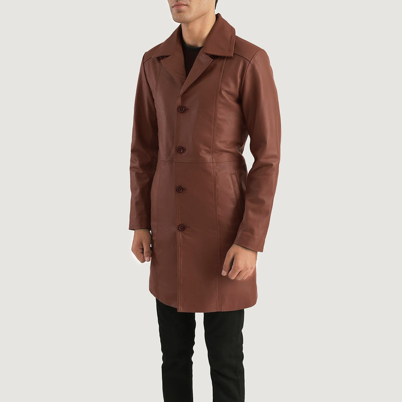 Don Long Коричнева Leather Coat чоловіча