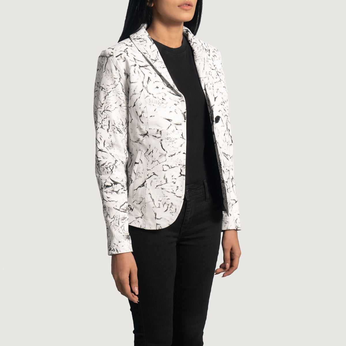 
White Sheepskin Dip &Amp; Dye Leather Blazer - Вигляд ззаду з ідеальною посадкою по плечах та рівним подолом