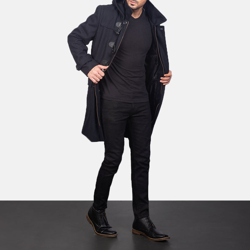 Drake Чорна Wool Hooded Duffle Coat чоловіча