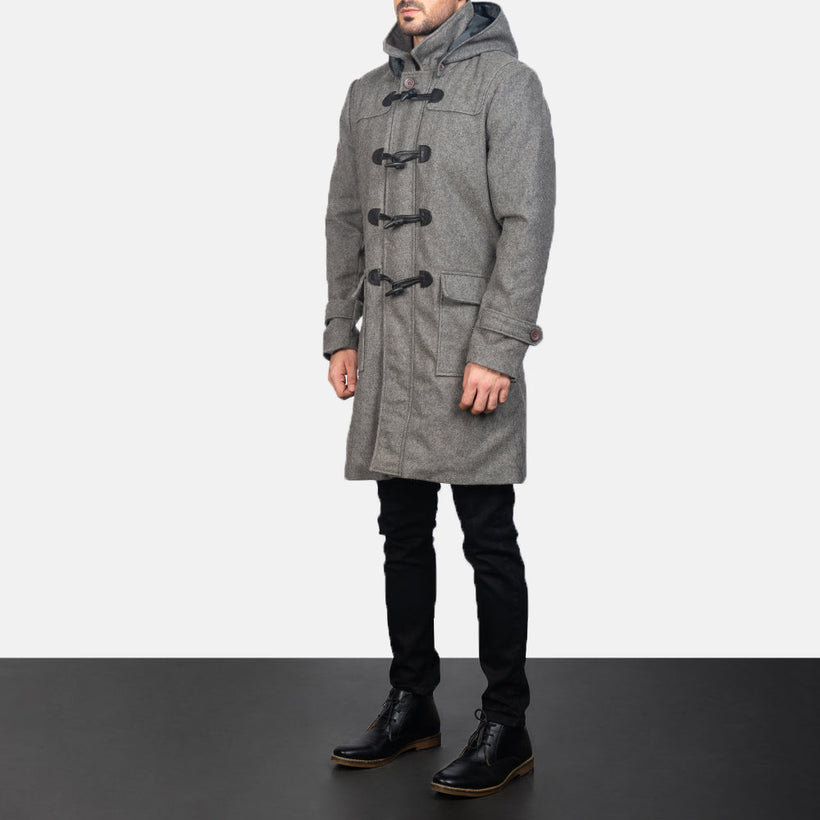 Drake Grey Wool Hooded Duffle Coat чоловіча
