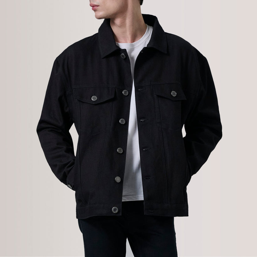 Eddie Чорна Oversized Denim Trucker Шкіряна куртка чоловіча