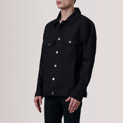 
Eddie Чорний Oversized Denim Trucker Шкіряна куртка для Чоловіків For Men - Вигляд збоку з ергономічним кроєм рукава