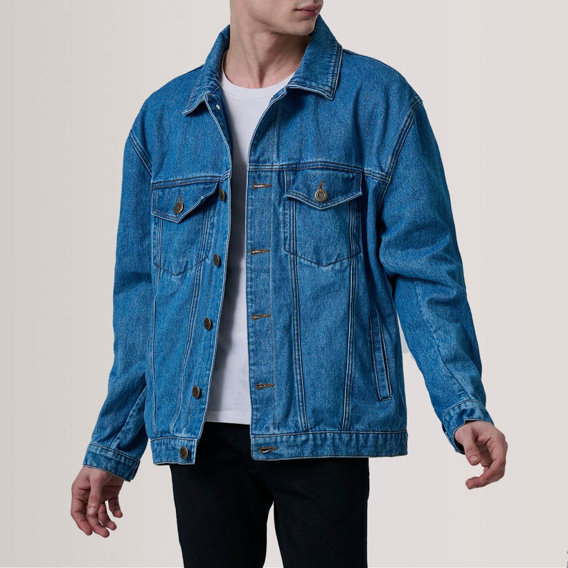 Eddie Dark Синя Oversized Denim Trucker Шкіряна куртка чоловіча