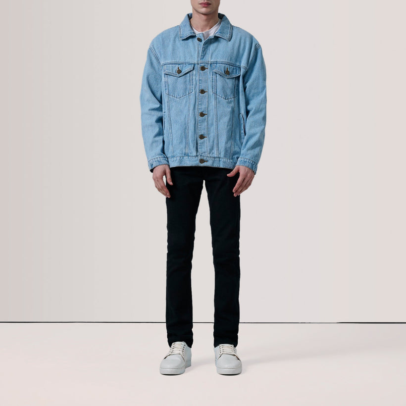 Eddie Light Синя Oversized Denim Trucker Шкіряна куртка чоловіча
