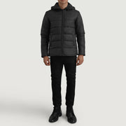 
Erico Чорний Hooded Puffer Шкіряна куртка для Чоловіків - Вигляд збоку з ергономічним кроєм рукава