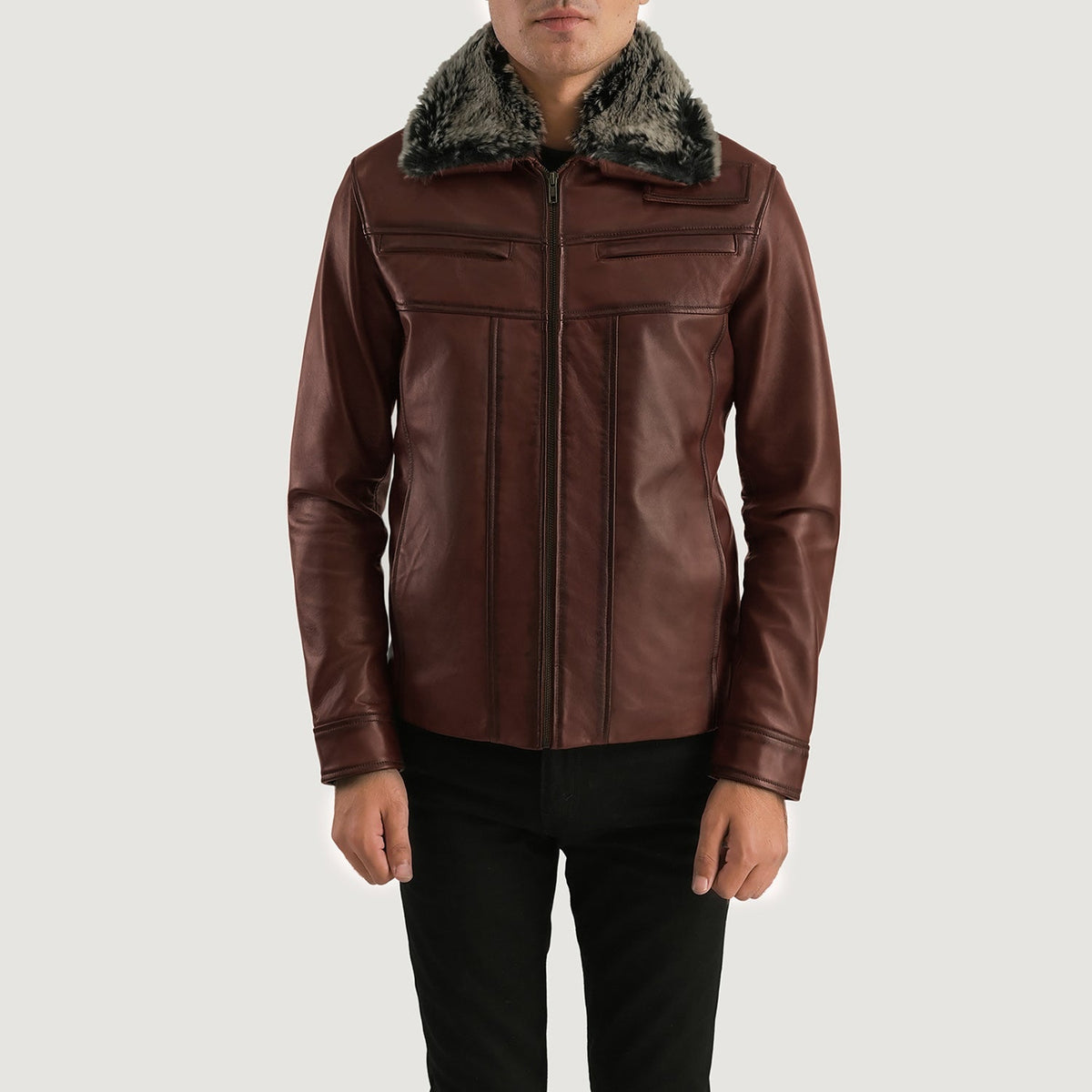 
Evan Hart Fur Коричневий Шкіряна куртка для Чоловіків in Distressed Brown Sheepskin Burnishing - Вигляд спереду та приталений силует | Купити в офіційному онлайн-магазині