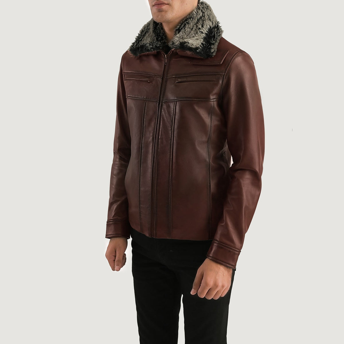 
Distressed Brown Sheepskin Burnishing Aviator Jacket - Вигляд ззаду з ідеальною посадкою по плечах та рівним подолом