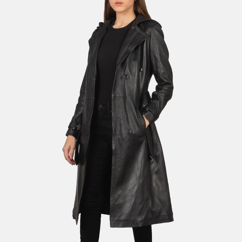 Fixon Hooded Чорна Trench Coat жіноча