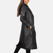 
Black Sheepskin Leather Trench Coat - Вигляд ззаду з ідеальною посадкою по плечах та рівним подолом