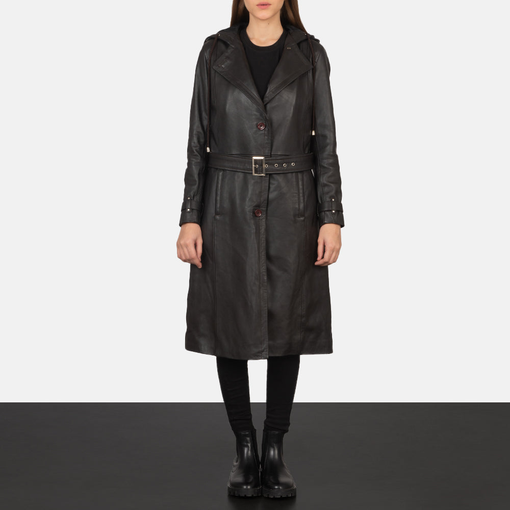 
Fixon Hooded Коричневий Шкіряний тренч для Жінок - Вигляд збоку з ергономічним кроєм рукава