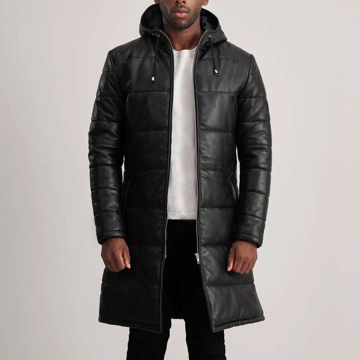 
Floyd Tan Hooded Leather Puffer Coat in Tan Brown Sheepskin Leather - Вигляд спереду та приталений силует | Купити в офіційному онлайн-магазині