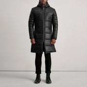 
Floyd Tan Hooded Leather Puffer Coat - Вигляд збоку з ергономічним кроєм рукава