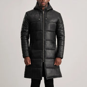 
Крупний план деталей of Hooded & Zipper Hardware on Floyd Tan Hooded Leather Puffer Coat