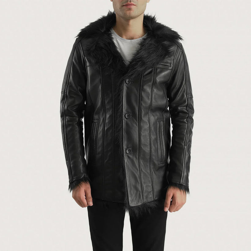 Furcliff Чорна Leather Coat чоловіча