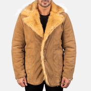 
Furlong Beige Leather Coat in Beige Goatskin Suede - Вигляд спереду та приталений силует | Купити в офіційному онлайн-магазині