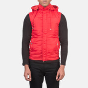 
Крупний план деталей of Band with Removable Hood & Zipper with dual puller and wind flap Hardware on Fuston Червоний Утеплена жилетка з капюшоном для Чоловіків