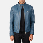 
Gatsby Quilted Blue Leather Biker Jacket in Blue Sheepskin Leather - Вигляд спереду та приталений силует | Купити в офіційному онлайн-магазині