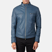 
Gatsby Quilted Blue Leather Biker Jacket - Вигляд збоку з ергономічним кроєм рукава
