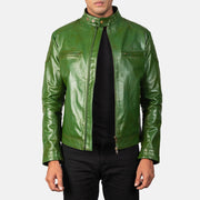 
Gatsby Quilted Green Leather Biker Jacket in Green Sheepskin Burnishing - Вигляд спереду та приталений силует | Купити в офіційному онлайн-магазині