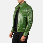 
Green Sheepskin Burnishing Biker Jacket - Вигляд ззаду з ідеальною посадкою по плечах та рівним подолом