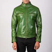 
Gatsby Quilted Green Leather Biker Jacket - Вигляд збоку з ергономічним кроєм рукава