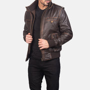
Brown Goatskin Leather Bomber Jacket - Вигляд ззаду з ідеальною посадкою по плечах та рівним подолом