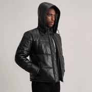 
Tan Brown Sheepskin Leather Hooded Jacket - Вигляд ззаду з ідеальною посадкою по плечах та рівним подолом