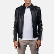 
Hank Чорний Шкіряна косуха для Чоловіків in Black & White Cowhide Leather - Вигляд спереду та приталений силует | Купити в офіційному онлайн-магазині