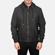 
Крупний план деталей of Knit Rib with Removable Polyester Hood & Zipper Hardware on Hanklin Ma-1 Black Hooded Bomber Jacket