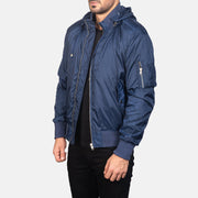 
Blue Nylon Bomber Jacket - Вигляд ззаду з ідеальною посадкою по плечах та рівним подолом